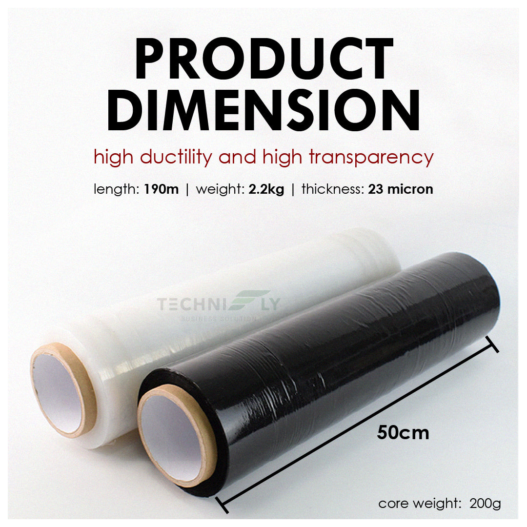 Clear/Black Stretch Film 2.2kg x 0.2kg Core x 500mm x 23 micron